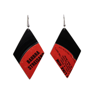 Upcycled Vinyl Record Earrings Barbara Streisand Medium Diamond Dangle