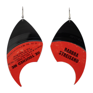 Upcycled Vinyl Record Earrings Barbra Streisand Extra Large Wing Dangle