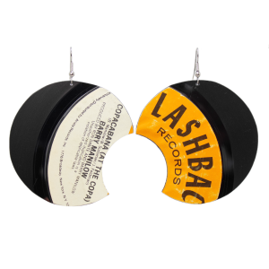 Upcycled Vinyl Record Earrings Barry Manilow Extra Large Round Dangle