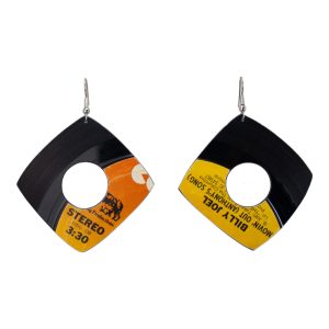 Upcycled Vinyl Record Earrings Billy Joel Large Square with Hole Dangle