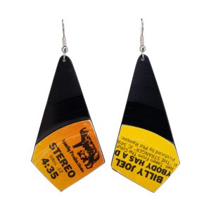 Upcycled Vinyl Record Earrings Billy Joel Medium Oblong Quad Dangle 1