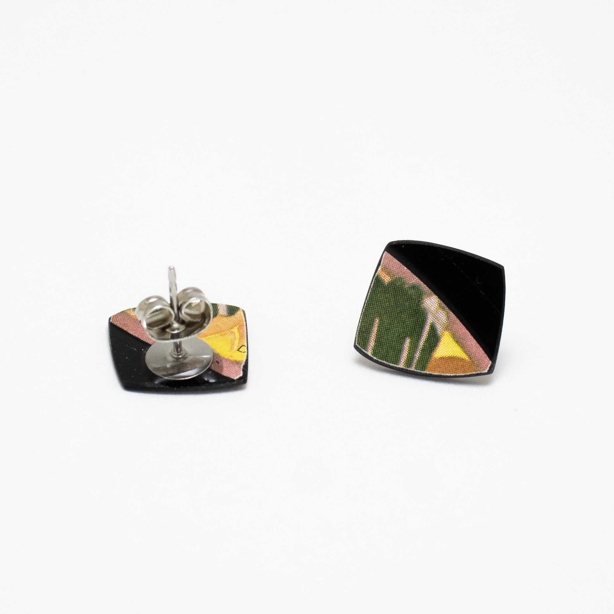 Upcycled Vinyl Record Earrings Brownsville Station Mini Square Stud back Stud • Mini Square • Brownsville Station - Image 3