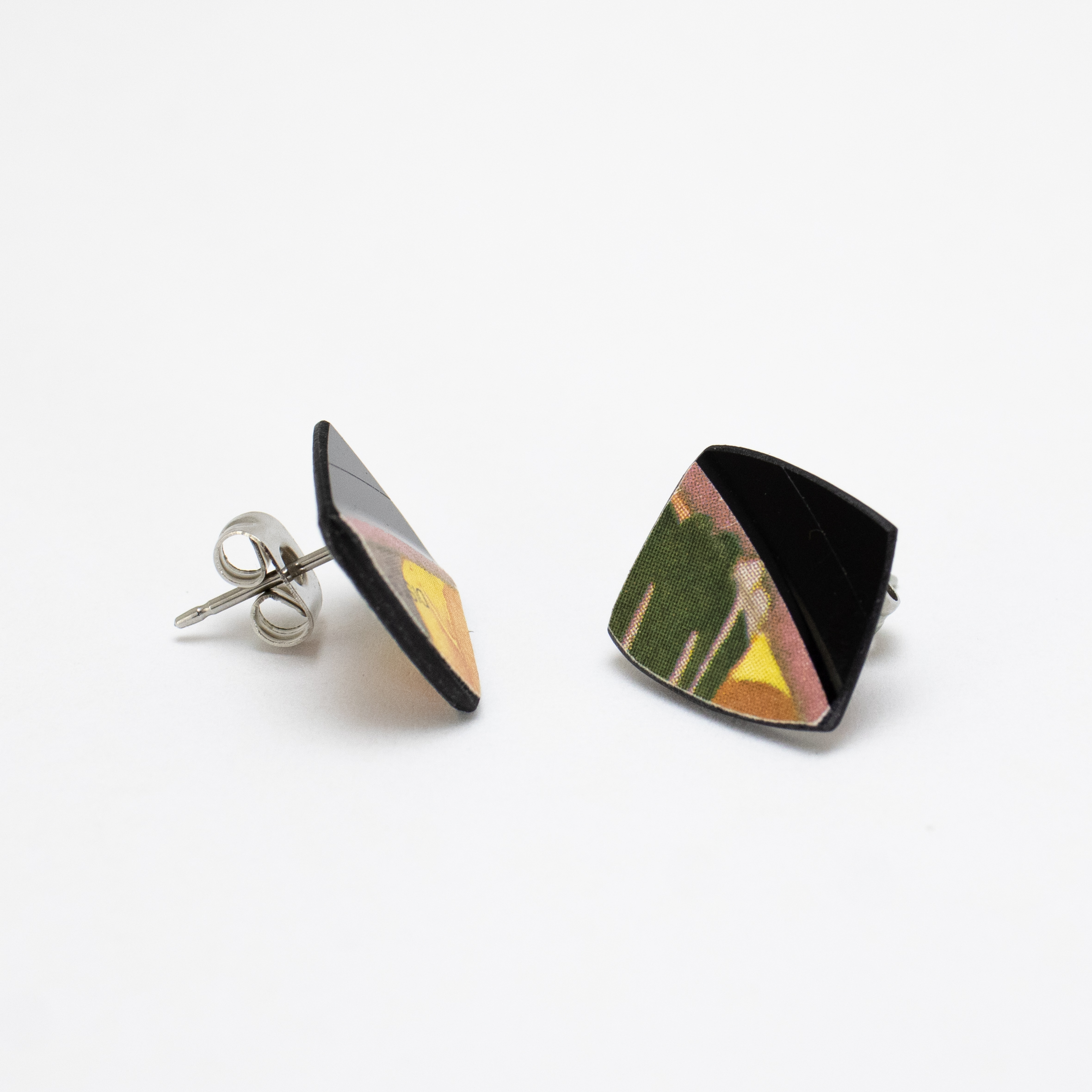 Upcycled Vinyl Record Earrings Brownsville Station Mini Square Stud side Stud • Mini Square • Brownsville Station - Image 2