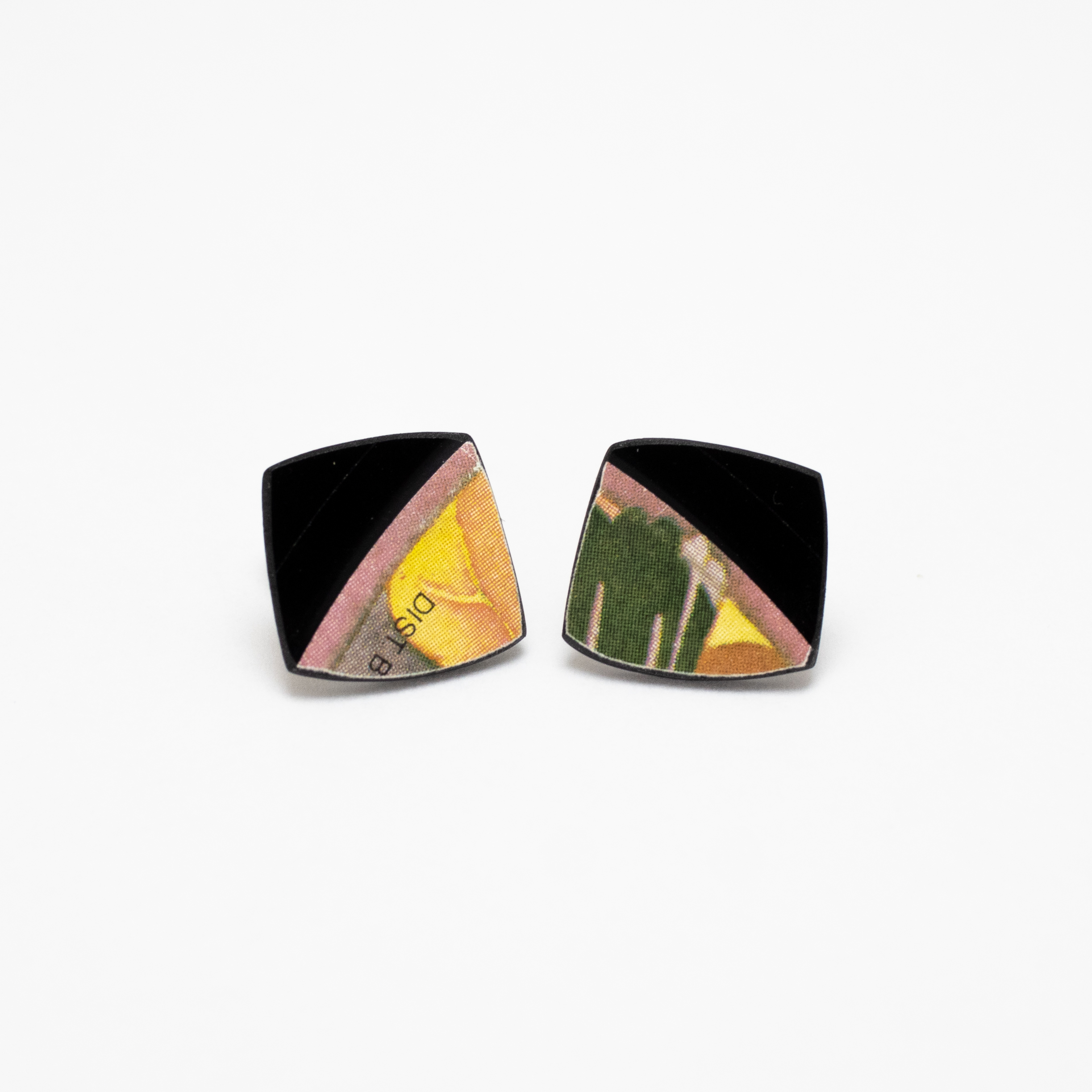 Upcycled Vinyl Record Earrings Brownsville Station Mini Square Stud Stud • Mini Square • Brownsville Station