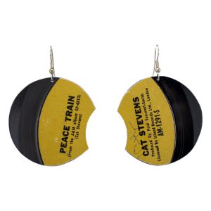 Upcycled Vinyl Record Earrings Cat Stevens Large Round Dangle