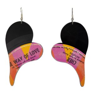 Upcycled Vinyl Record Earrings Cher Extra Large Heart Dangle