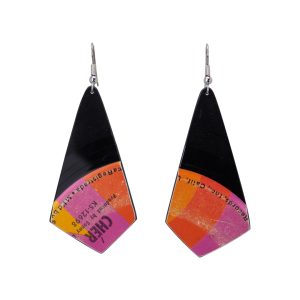 Upcycled Vinyl Record Earrings Cher Large Oblong Quad Dangle