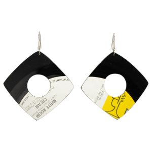 Upcycled Vinyl Record Earrings Cream Large Square with Hole Dangle