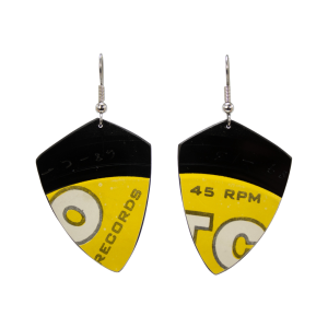 Upcycled Vinyl Record Earrings Cream Small Angled Tear