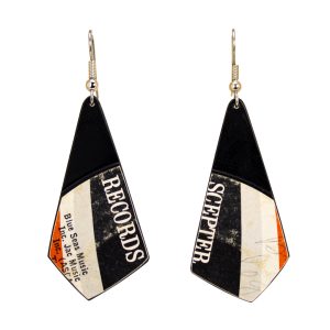 Upcycled Vinyl Record Earrings Dionne Warwick Small Oblong Quad front