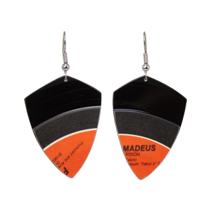 Upcycled Vinyl Record Earrings Falco Small Angled Tear Dangle back