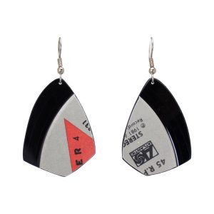 Upcycled Vinyl Record Earrings Foreigner Small Angled Tear Dangle