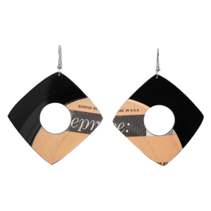 Upcycled Vinyl Record Earrings Frank Sinatra Large Square with Hole Dangle