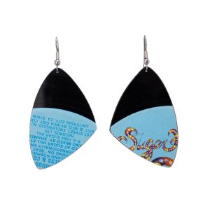 Upcycled Vinyl Record Earrings Grand Master Melle Mel Furious Five Medium Wing Dangle