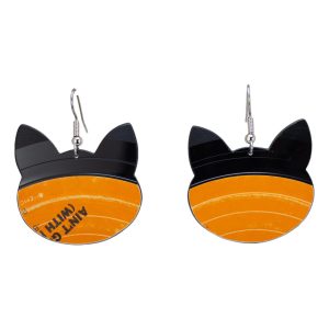 Upcycled Vinyl Record Earrings Joe Tex Medium Cat Head
