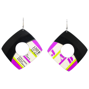 Upcycled Vinyl Record Earrings Johnny Nash Large Square with Hole Dangle