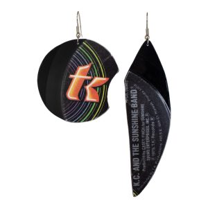Upcycled Vinyl Record Earrings KC and the Sunshine Band Extra Large Asymmetrical Dangle