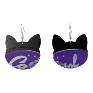 Upcycled Vinyl Record Earrings Les Baxter Medium Cat Head Dangle back