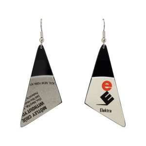 Upcycled Vinyl Record Earrings Motley Crue Small Scalene Triangle Dangle