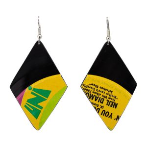 Upcycled Vinyl Record Earrings Neil Diamond Medium Diamond Dangle