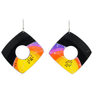 Upcycled Vinyl Record Earrings Peggy Scott Large Square with Hole Dangle