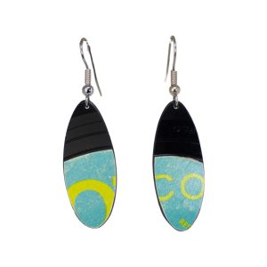 Upcycled Vinyl Record Earrings Santana Extra Small Oval Dangle