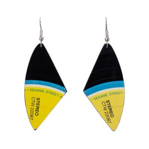 Upcycled Vinyl Record Earrings Sesame Street Medium Fan Dangle