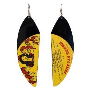Upcycled Vinyl Record Earrings Snow White and the Seven Dwarves Disney Extra Large Feather Dangle