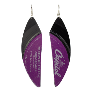 Upcycled Vinyl Record Earrings Steve Miller Band Extra Large Feather Dangle