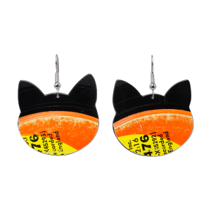 Upcycled Vinyl Record Earrings The Beatles Medium Cat Head Dangle