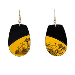 Upcycled Vinyl Record Earrings The First Edition Small Flat Top Oval Dangle