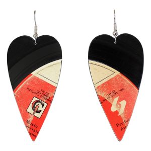 Upcycled Vinyl Record Earrings The Monkees Large Sleek Heart Dangle