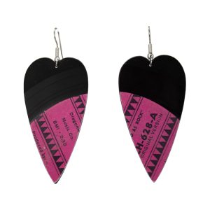 Upcycled Vinyl Record Earrings The Murmaids Large Sleek Heart Dangle