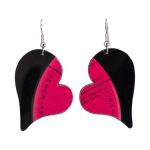 Upcycled Vinyl Record Earrings The Olympics Medium Heart Dangle