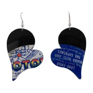 Upcycled Vinyl Record Earrings The Supremes Large Heart Dangle