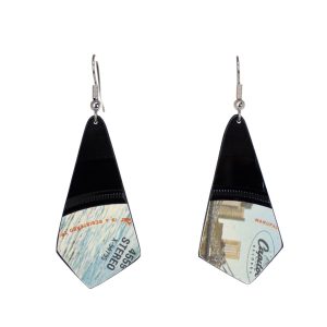 Upcycled Vinyl Record Earrings Wings Small Oblong Quad Dangle