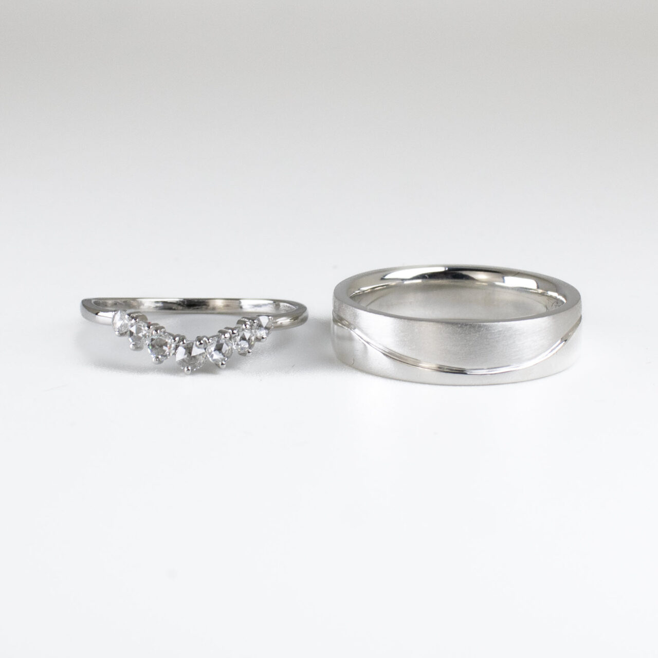 Fine Jewelry Contour14kw Diamond.Mens Matching Silver Platinum Weddigng Band.b