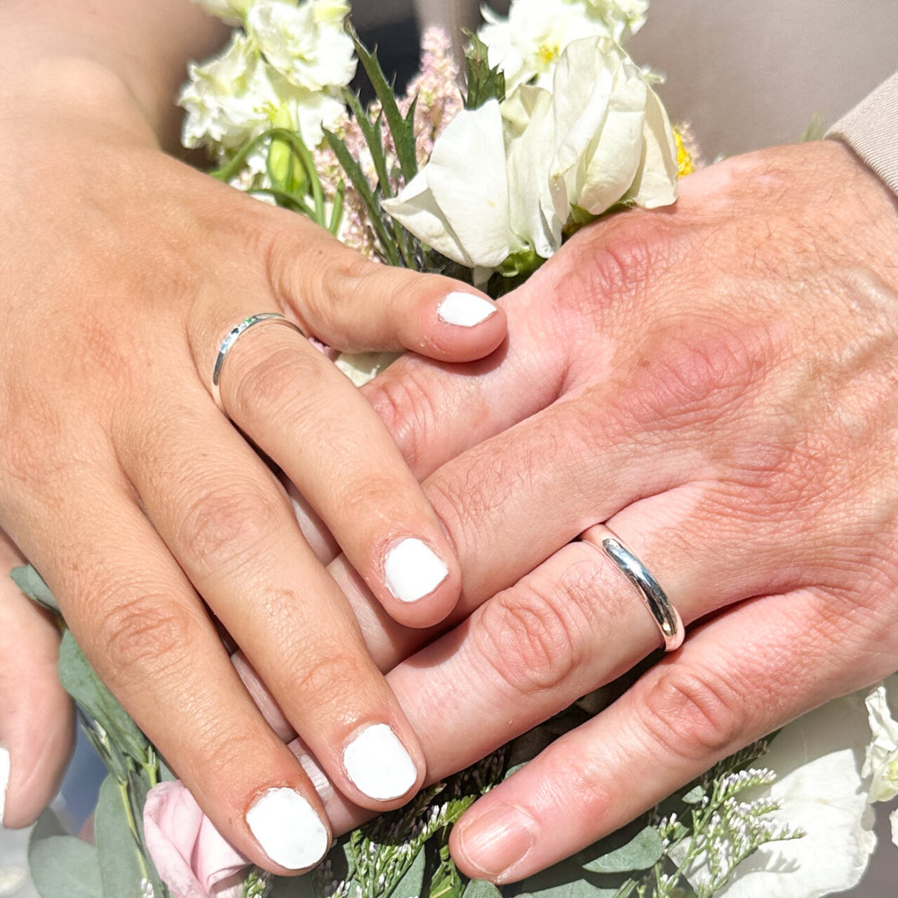 Fine Jewelry Lds.14kw Diamond Mens Platnium.Silver Band Wedding Set