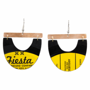 Upcycled Vinyl Record Earrings Agrueso and his Orchestra Large Wide U with Copper Bar Dangle