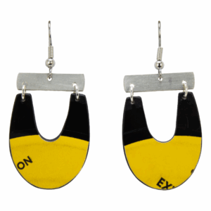 Upcycled Vinyl Record Earrings Agrueso and his Orchestra Small Long U with Nickle Bar Dangle