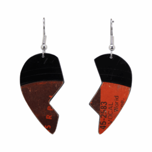 Upcycled Vinyl Record Earrings Archie Bell and the Dells Small Broken Heart Dangle 1