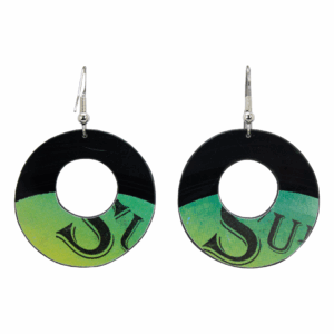 Upcycled Vinyl Record Earrings Brown Lion Medium Round with Hole Dangle back