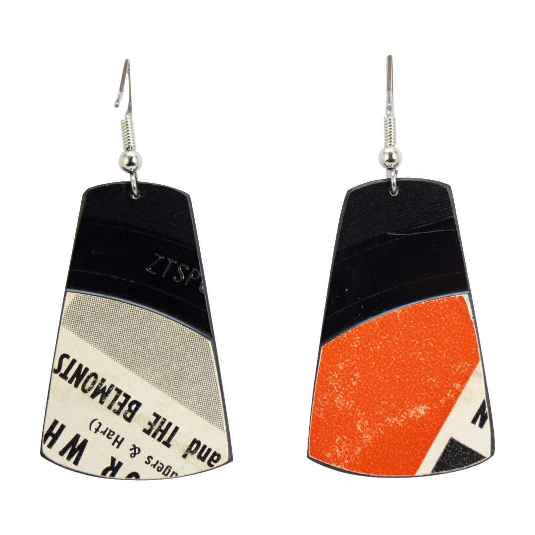 Upcycled Vinyl Record Earrings Dion and the Belmonts Medium Rectangle Dangle back Upcycled Vinyl Record Earrings — Dion & The Belmonts “That’s My Desire / Where or When” Medium Tapered Rectangle | Classic Dangle | 1950s–1960s Pop (Male Vocal Groups) | reVinyled - Image 2