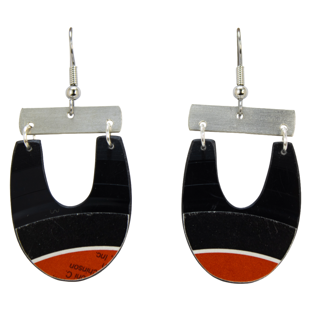 Upcycled Vinyl Record Earrings E.G. Daly Medium Long U with Nickel Bar Dangle Upcycled Vinyl Record Earrings — E.G. Daily “Don’t Let Them Take the Child Away / Say It, Say It” Medium Beat Drop | Needle Drop Collection | Nickel Bar Accent | reVinyled - Image 2