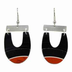 Upcycled Vinyl Record Earrings E.G. Daly Small Long U with Nickel Bar Dangle