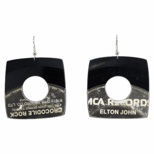Upcycled Vinyl Record Earrings Elton John Large Square with hole Dangle