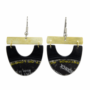 Upcycled Vinyl Record Earrings Englebert Humperdink Small Wide U with Brass Bar Dangle
