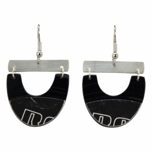 Upcycled Vinyl Record Earrings Evelyn Chapagne King Small Wide U with Nickel Bar Dangle back