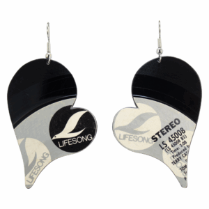 Upcycled Vinyl Record Earrings Henry Gross Large Heart Dangle