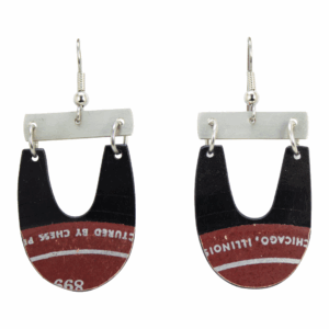 Upcycled Vinyl Record Earrings Johnny Fuller Small Long U with Nickel Bar Dangle